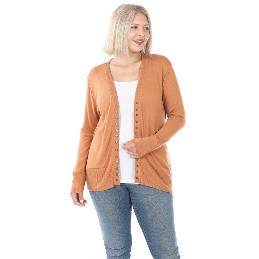 Zenana Snap Plus Cardigan Sweater Camel NEW